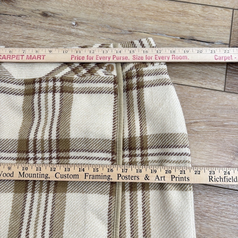 Liz Claiborne 100% Wool Wrap Skirt Size 14 Plaid Brown & Beige Lined Classic - Picture 14 of 16